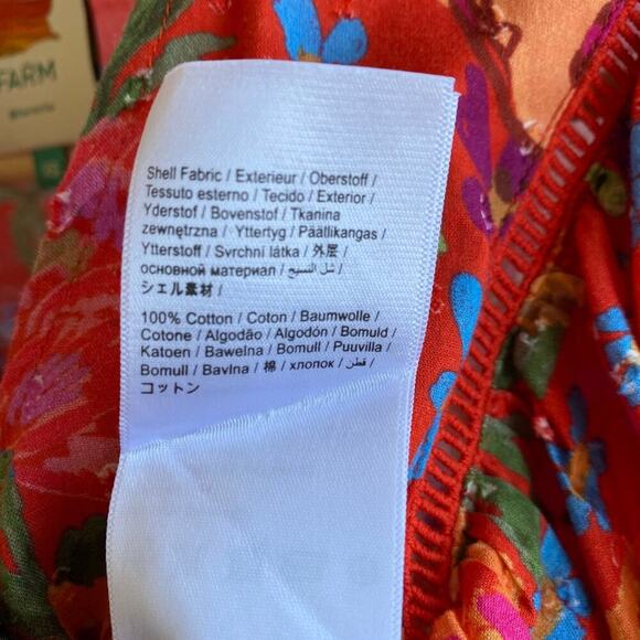 Farm Rio Bananas Ruffle Clip Dot Textured Cotton Blouse RED Puff Sleeve XS - Picture 15 of 16